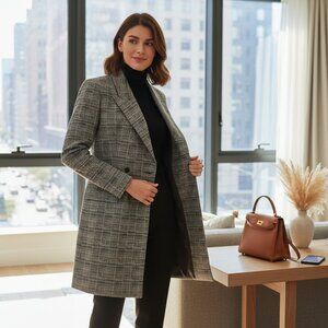 DESIGNER BY ANY OTHER NAME DOUBLE BREASTED POINTED COLLAR PLAID COAT X LARGE